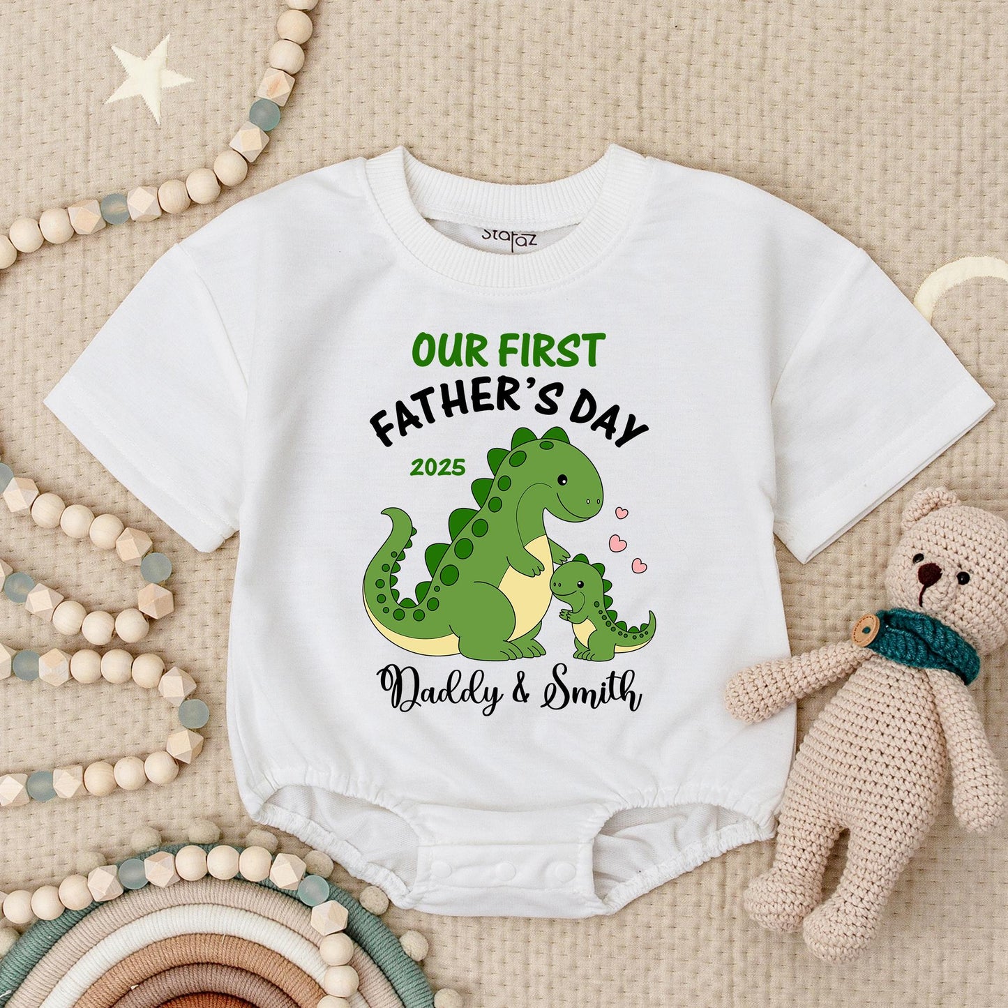 Our First Fathers Day Dinosaur Baby Romper Daddy & Smith 2025 Cute Green Dino Family Gift