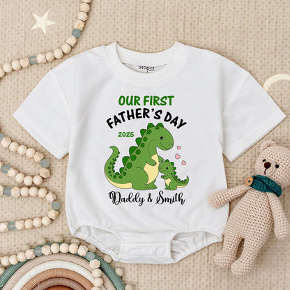 Our First Fathers Day Dinosaur Baby Romper Daddy & Smith 2025 Cute Green Dino Family Gift
