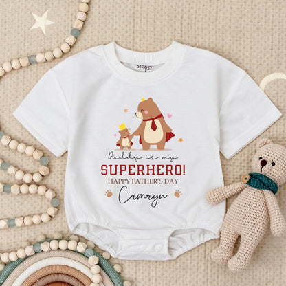 Daddy You're My Superhero Baby Romper Personalized Hero Dad Gift for Father's Day First Birthday Boy