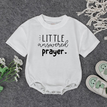 Little Answered Prayer Baby Girl Outfit Soft Pink Cursive Sweatshirt & White Romper Faith Christian Baby Shower Gift 3m-24m