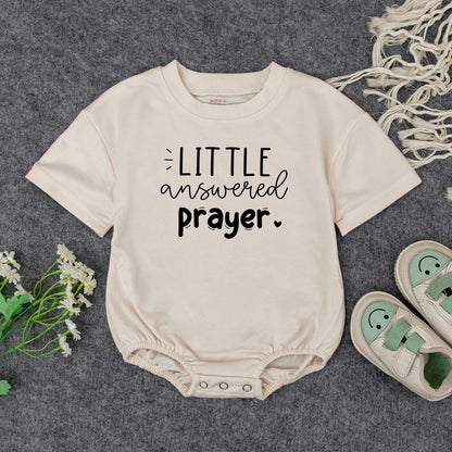 Little Answered Prayer Baby Girl Outfit Soft Pink Cursive Sweatshirt & White Romper Faith Christian Baby Shower Gift 3m-24m