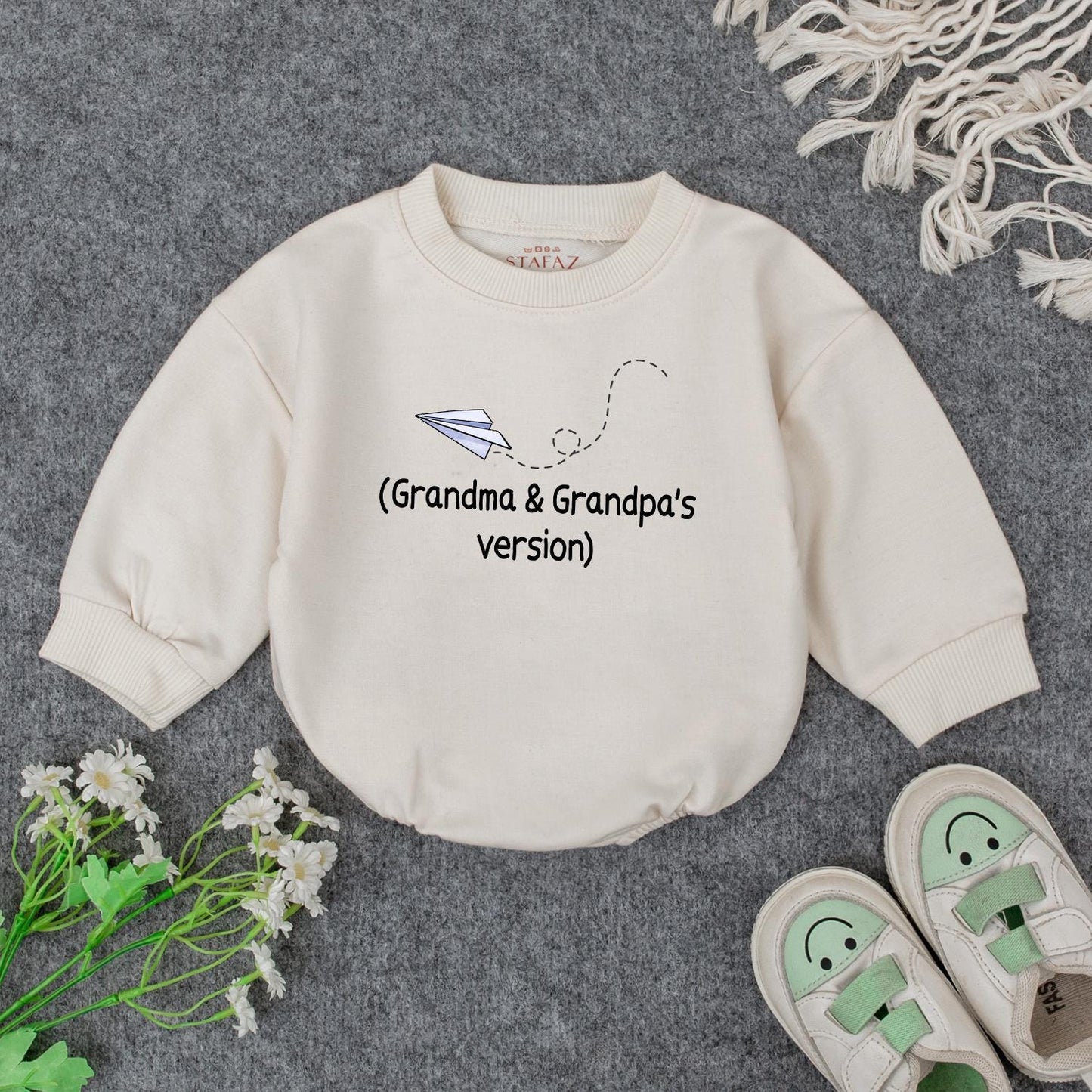 Grandma & Grandpa's Version Baby Outfit: Cute Paper Airplane Design for Grandkids, Baby Shower Gift, Soft Romper
