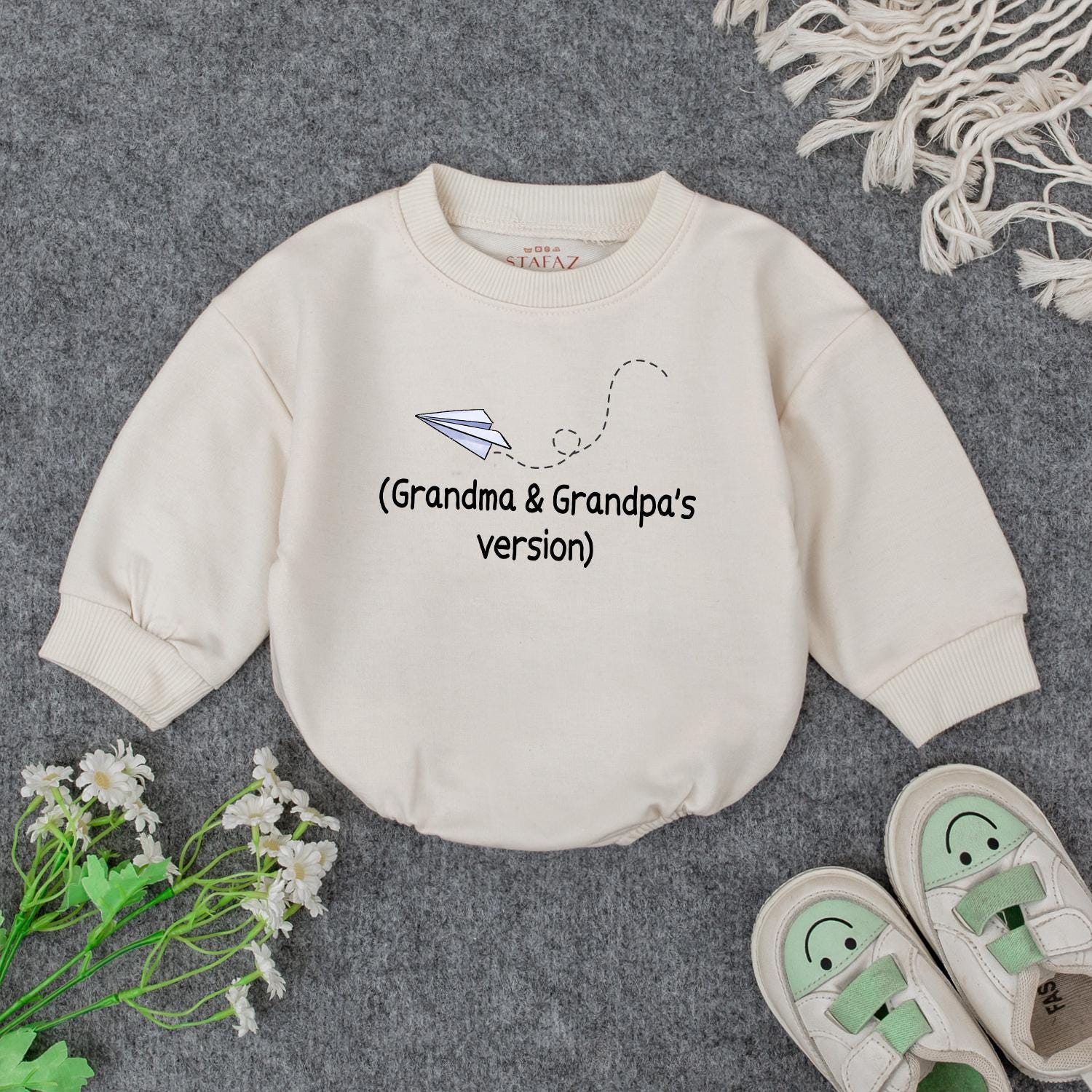 Grandma & Grandpa's Version Baby Outfit: Cute Paper Airplane Design for Grandkids, Baby Shower Gift, Soft Romper