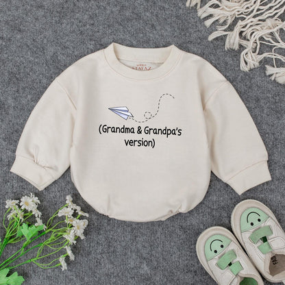 Grandma & Grandpa's Version Baby Outfit: Cute Paper Airplane Design for Grandkids, Baby Shower Gift, Soft Romper