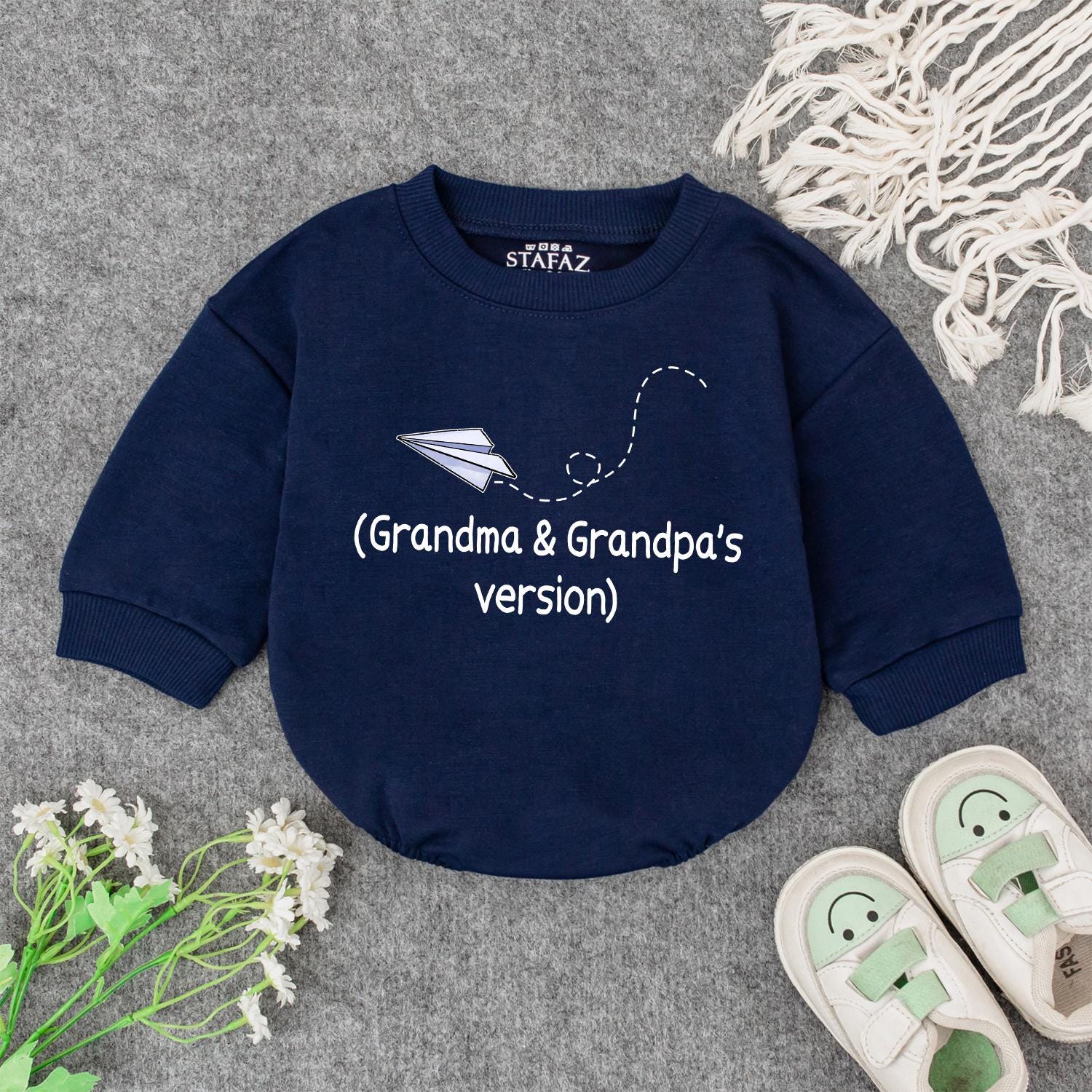 Grandma & Grandpa's Version Baby Outfit: Cute Paper Airplane Design for Grandkids, Baby Shower Gift, Soft Romper