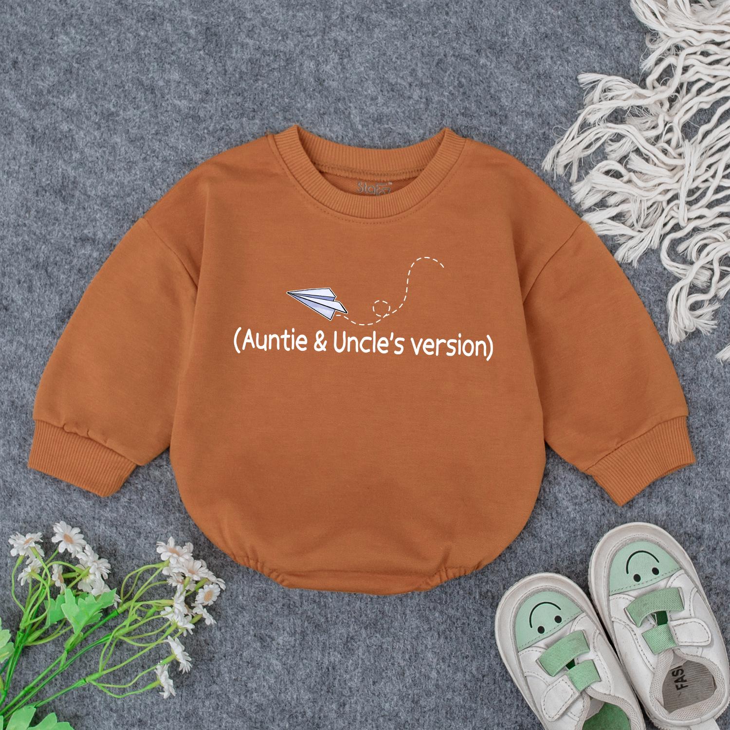 Auntie & Uncle's Version Baby Outfit Cute Paper Airplane Flight Path New Baby Gift for Aunt and Uncle Fun Baby Romper Short and Long Sleeve