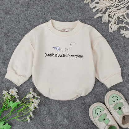 Grandpa's Little Pilot Outfit: Custom Baby Bodysuit with Paper Airplane Design, Perfect Grandbaby Shower Gift with Names (Amelia & Justine's Version)