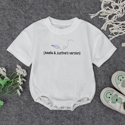 Grandpa's Little Pilot Outfit: Custom Baby Bodysuit with Paper Airplane Design, Perfect Grandbaby Shower Gift with Names (Amelia & Justine's Version)