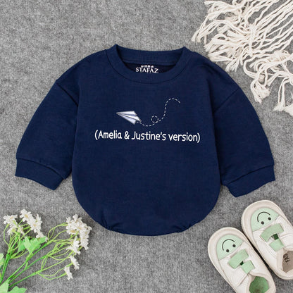 Grandpa's Little Pilot Outfit: Custom Baby Bodysuit with Paper Airplane Design, Perfect Grandbaby Shower Gift with Names (Amelia & Justine's Version)