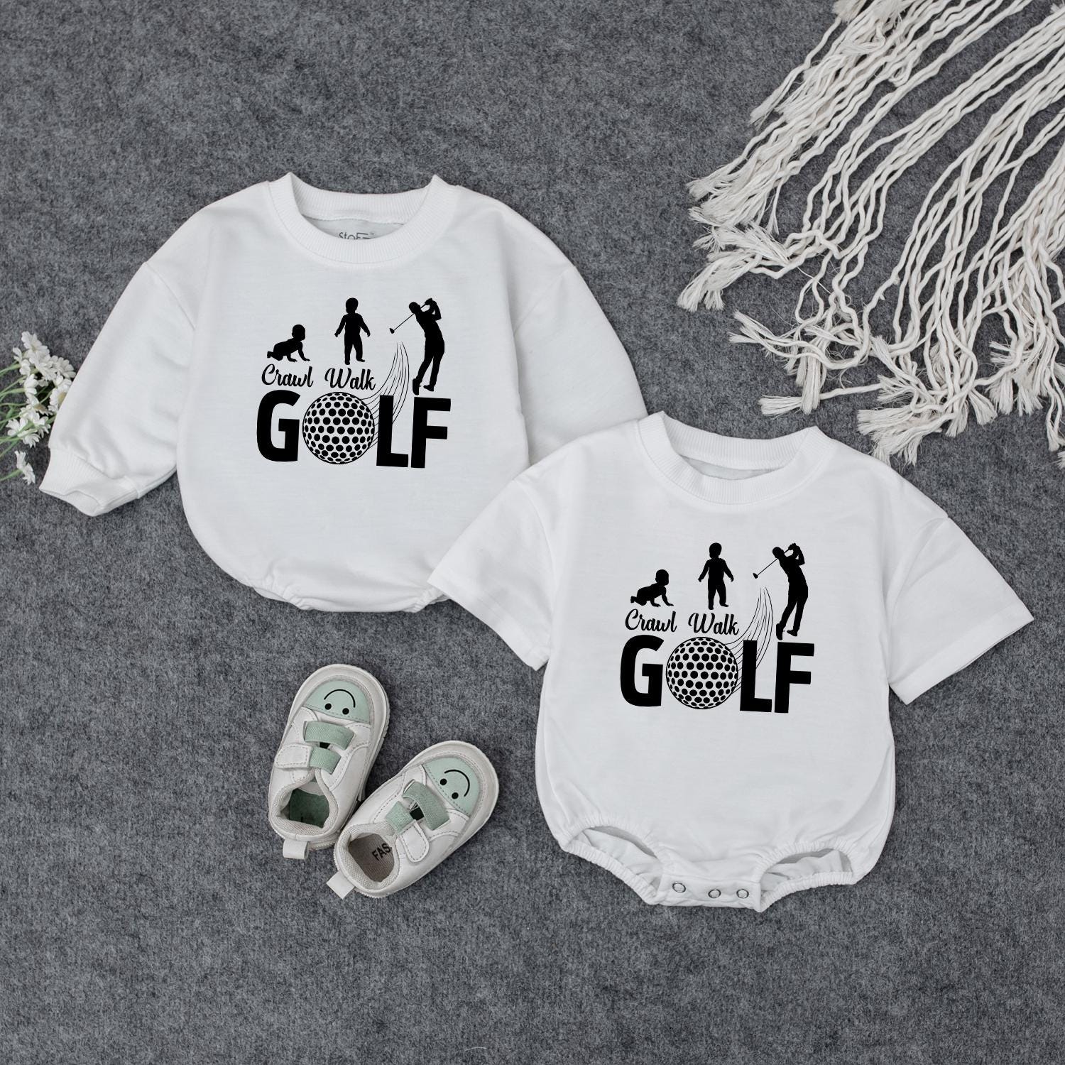 Playful Crawl Walk Golf Baby Romper Bodysuit with Golfer Silhouette Design for Newborn Infant Boys Golf Themed Outfit Baby Shower Gift
