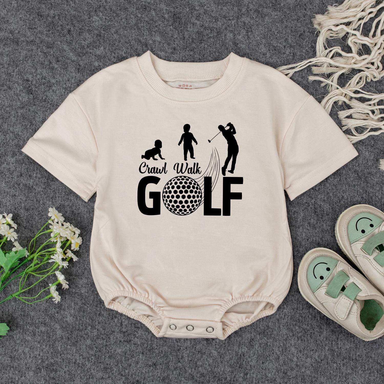 Playful Crawl Walk Golf Baby Romper Bodysuit with Golfer Silhouette Design for Newborn Infant Boys Golf Themed Outfit Baby Shower Gift