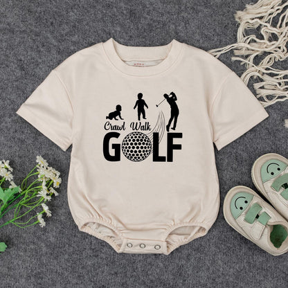 Playful Crawl Walk Golf Baby Romper Bodysuit with Golfer Silhouette Design for Newborn Infant Boys Golf Themed Outfit Baby Shower Gift