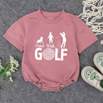 Playful Crawl Walk Golf Baby Romper Bodysuit with Golfer Silhouette Design for Newborn Infant Boys Golf Themed Outfit Baby Shower Gift