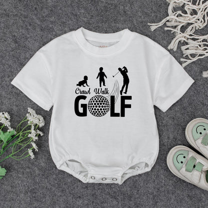 Playful Crawl Walk Golf Baby Romper Bodysuit with Golfer Silhouette Design for Newborn Infant Boys Golf Themed Outfit Baby Shower Gift