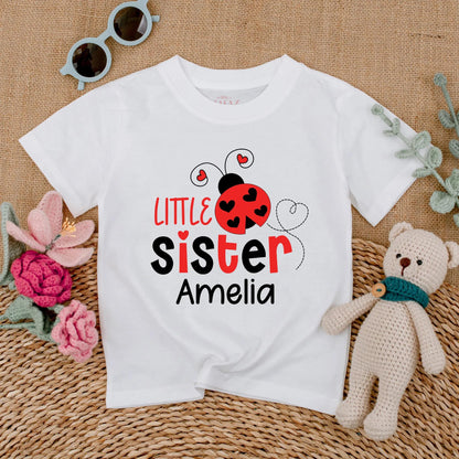 Matching Ladybug Big Sister & Little Sister Rompers: Personalized Sibling Outfits with Names, Baby Girl Announcement, Toddler Shirt Set