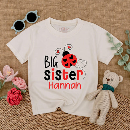 Matching Ladybug Big Sister & Little Sister Rompers: Personalized Sibling Outfits with Names, Baby Girl Announcement, Toddler Shirt Set