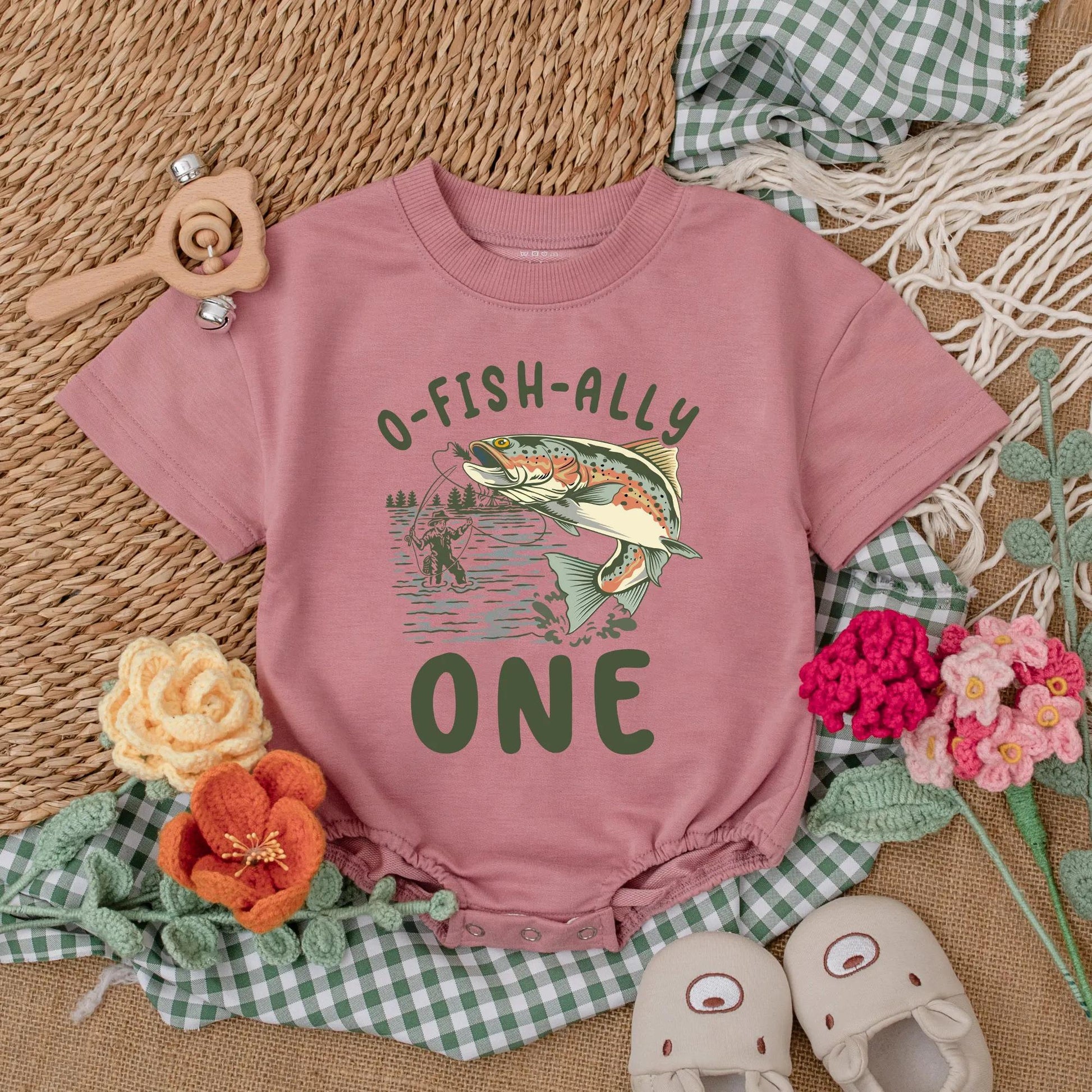 O-Fish-Ally One Fishing Birthday Romper for Baby Boy, Custom Name & Number Crawl Walk Fish Bodysuit Outfit, 1st Birthday