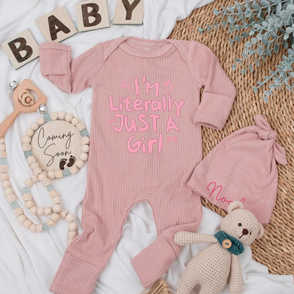 I'm Literally Just A Girl Newborn Bodysuit, Cute Pink Bow Baby Girl Outfit, Personalized Coming Home Clothes, Funny Infant Gift