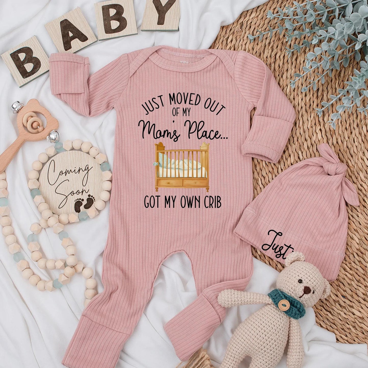 Just Moved Out of My Mom's Place Baby Bodysuit Funny Crib Romper Gift Idea Newborn Coming Home Outfit Playful Design