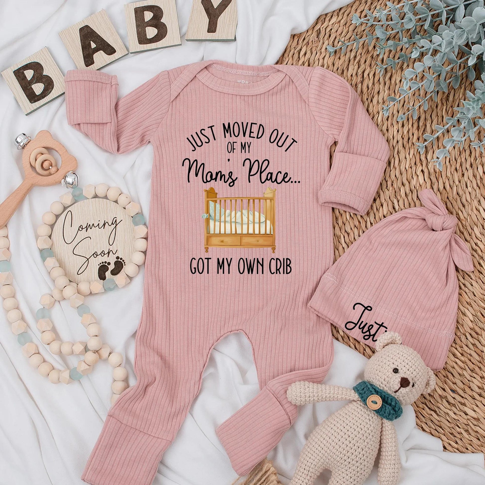 Just Moved Out of My Mom's Place Baby Bodysuit Funny Crib Romper Gift Idea Newborn Coming Home Outfit Playful Design