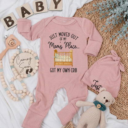 Just Moved Out of My Mom's Place Baby Bodysuit Funny Crib Romper Gift Idea Newborn Coming Home Outfit Playful Design