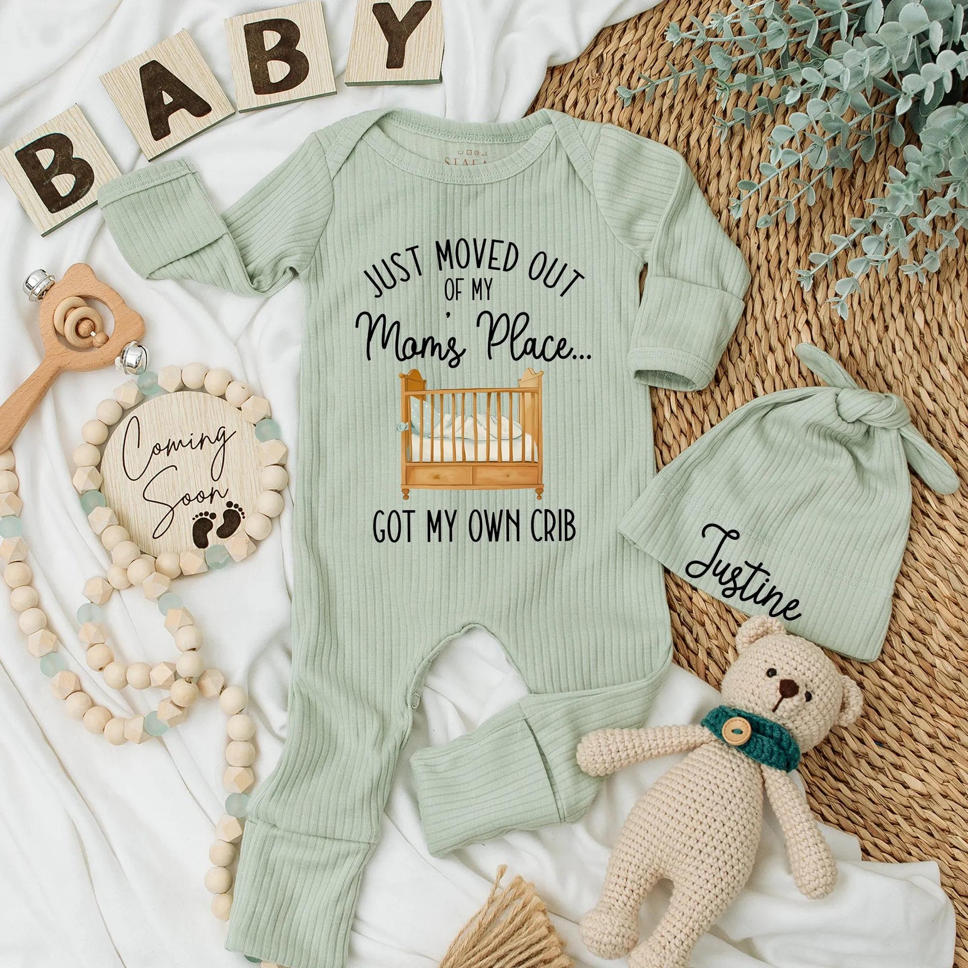 Just Moved Out of My Mom's Place Baby Bodysuit Funny Crib Romper Gift Idea Newborn Coming Home Outfit Playful Design