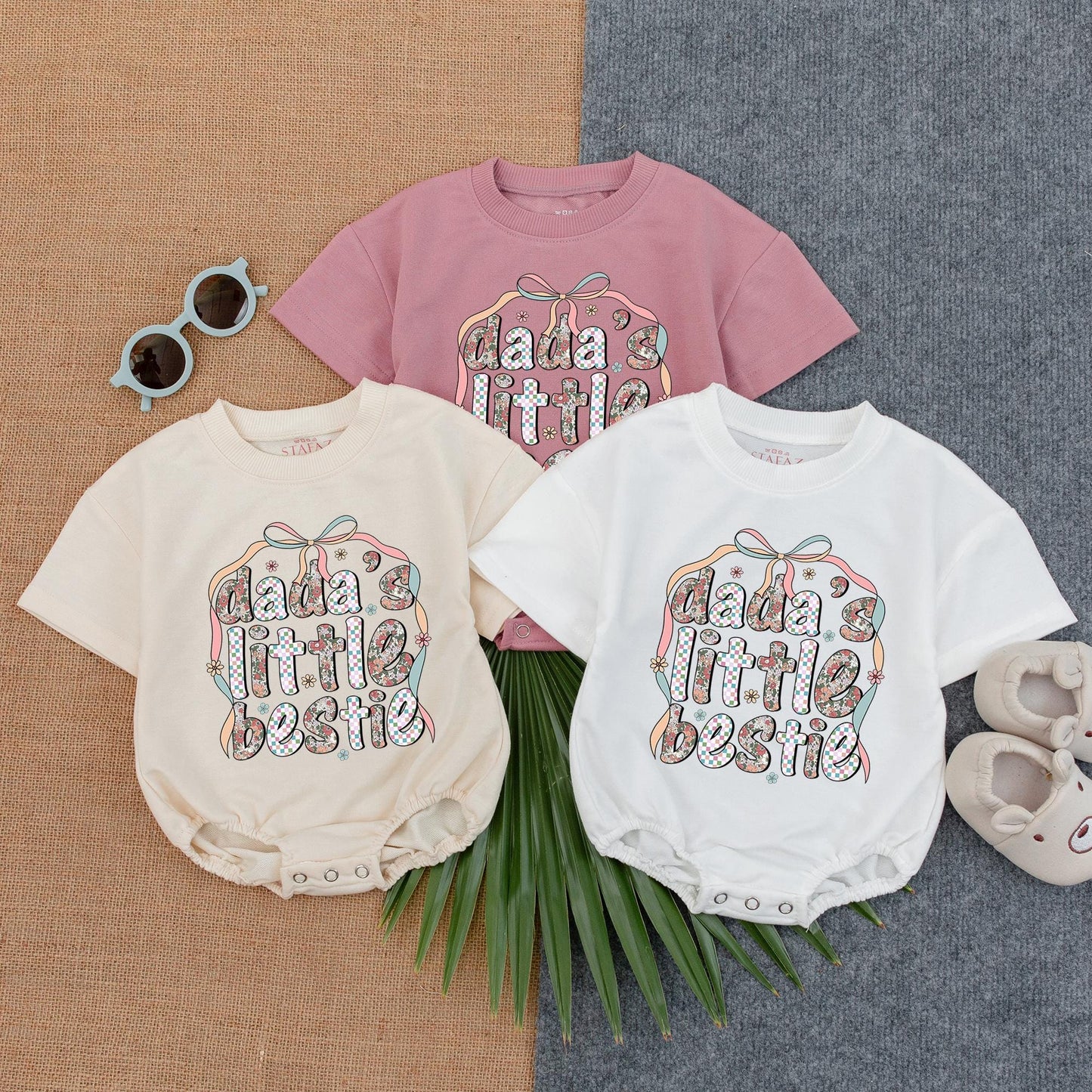 Dada's Little Bestie T-shirt Bubble Romper Baby Outfit perfect Father's Day Gift Soft Cotton Comfortable Infant Clothes Newborn Summer Apparel