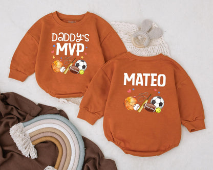 Custom Daddy's MVP Baby Bubble Romper Personalized Father's Day Outfit Sports Theme Baby Gift for Dad First Father's Day Idea
