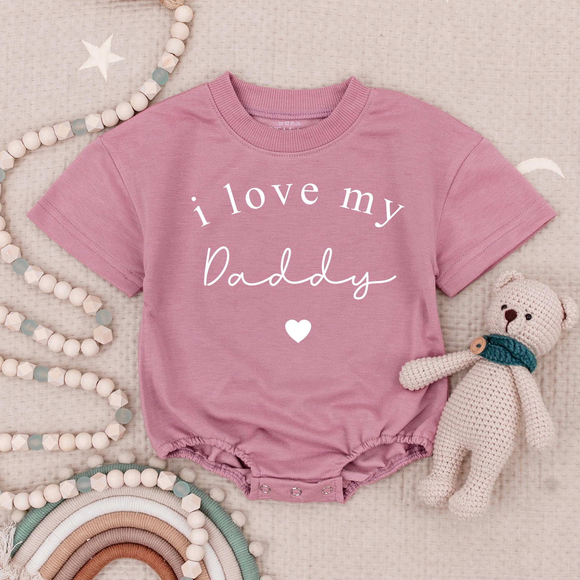 I Love My Daddy Custom Baby Romper Sweet Script Font & Heart Personalized Baby Gift Natural Cotton Bodysuit for Infant Toddler