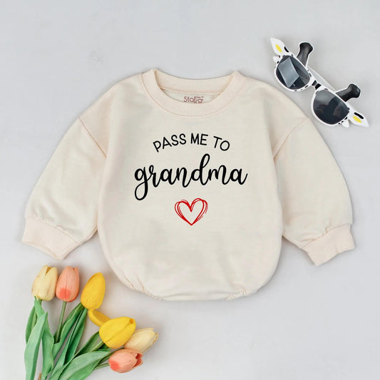 Personalized Pass Me to Grandma Bubble Romper Infant Bodysuit Soft Cotton Adorable Funny Newborn Baby Shower Gift for Girl Boy