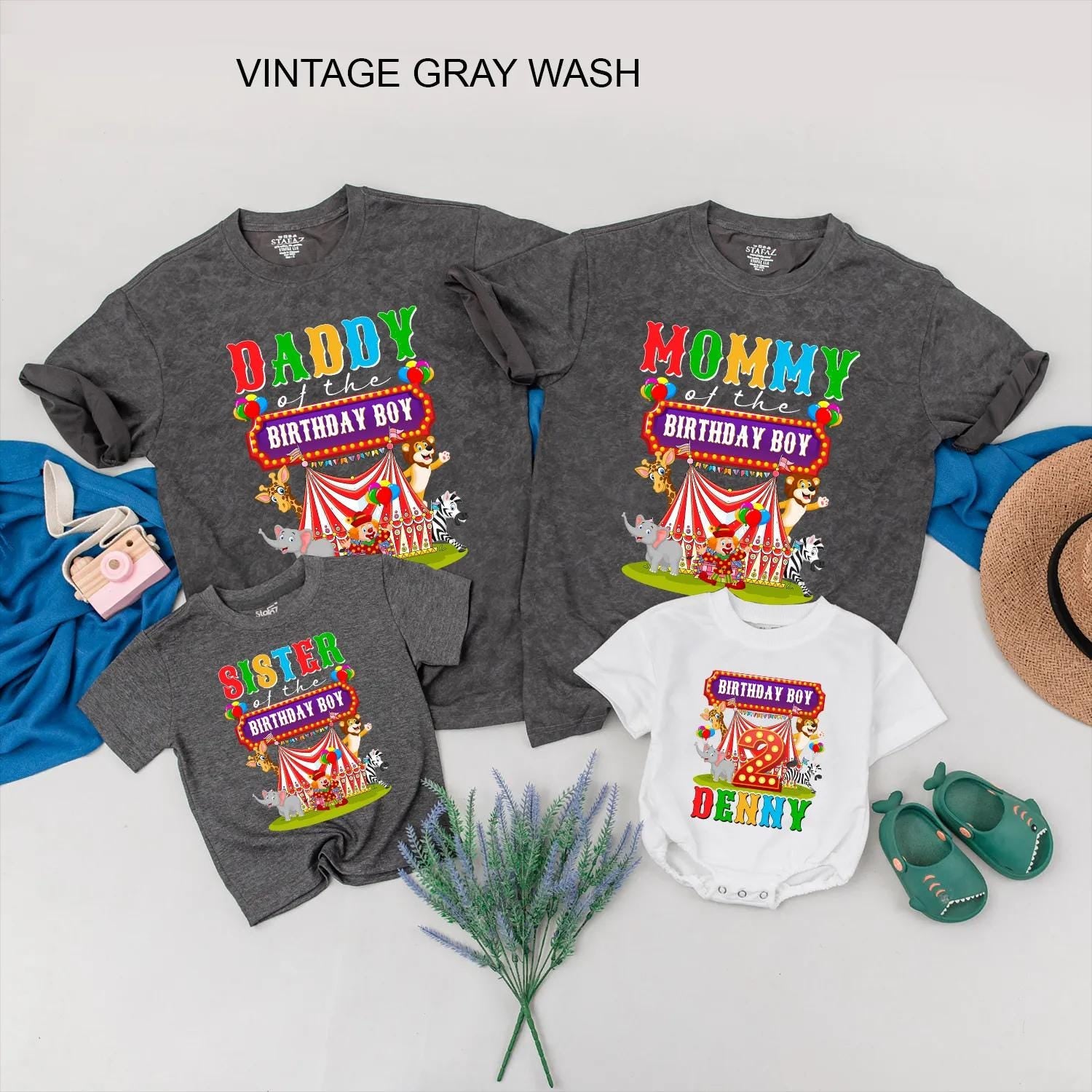 Circus Birthday Matching Family Shirts, Custom Name & Age Outfit, Carnival Party Tees for Birthday Boy, Mommy, Daddy, Sister, Personalized Celebration (139 chars)
