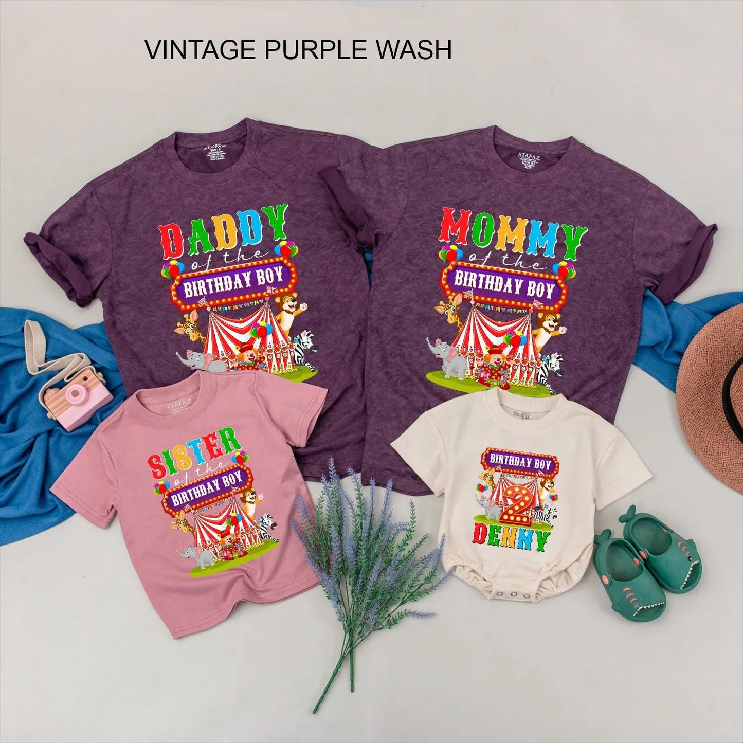 Circus Birthday Matching Family Shirts, Custom Name & Age Outfit, Carnival Party Tees for Birthday Boy, Mommy, Daddy, Sister, Personalized Celebration (139 chars)