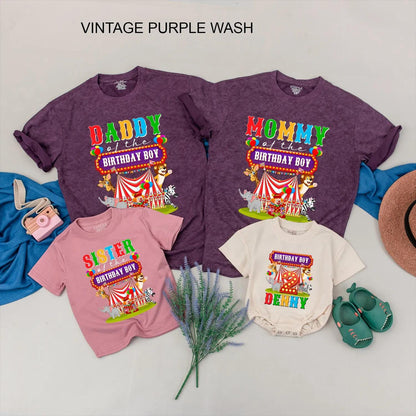 Circus Birthday Matching Family Shirts, Custom Name & Age Outfit, Carnival Party Tees for Birthday Boy, Mommy, Daddy, Sister, Personalized Celebration (139 chars)