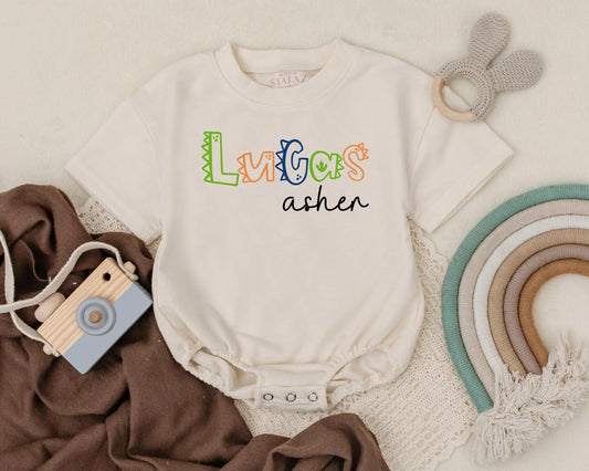 Personalized Dinosaur Baby Romper for Baby Boys with Name Option Newborn Toddler Birthday Outfit Cute Dino Theme Shower Gift