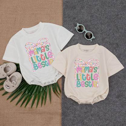 Mama's Little Girl Pink Bubble Romper & Bestie Set for Baby Girl - New Dad Gift, Fathers Day Outfit, Baby Shower Gift Cotton