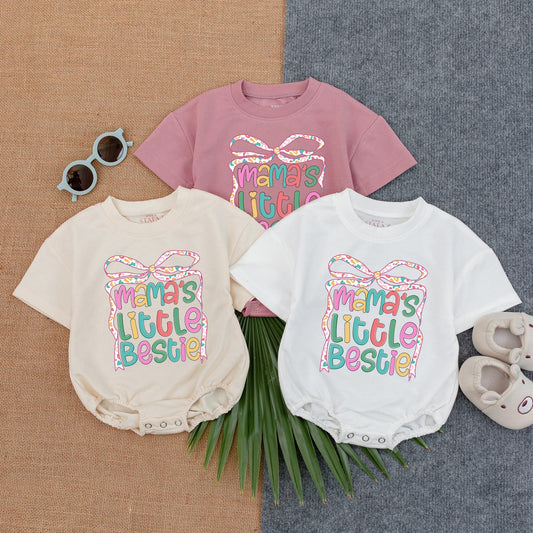 Mama's Little Girl Pink Bubble Romper & Bestie Set for Baby Girl - New Dad Gift, Fathers Day Outfit, Baby Shower Gift Cotton