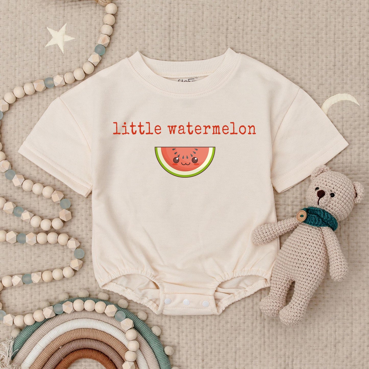 Little Watermelon Baby Romper, Smiling Fruit Bodysuit for Summer Fun! Cute Minimalist Design, Vegan Baby Shower Gift, Soft Cotton Babysuit 134 chars