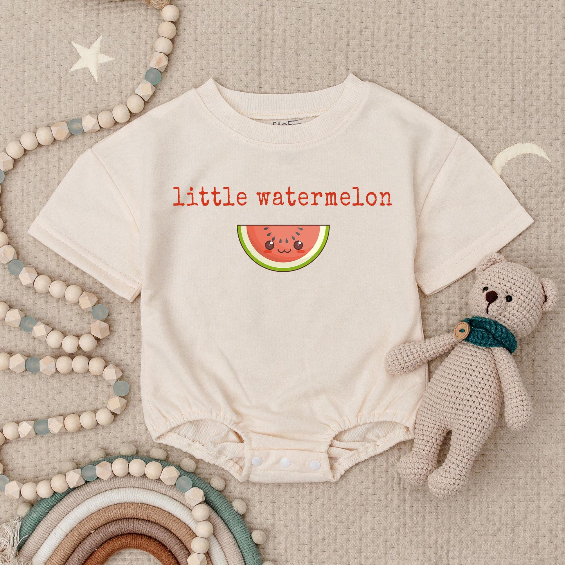 Little Watermelon Baby Romper, Smiling Fruit Bodysuit for Summer Fun! Cute Minimalist Design, Vegan Baby Shower Gift, Soft Cotton Babysuit 134 chars