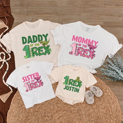 Personalized Three Rex Birthday Shirts - Matching Dinosaur Family Tees - Custom Name Age Outfit, Mom Dad Brother Sister Shirts Cotton Comfort 138