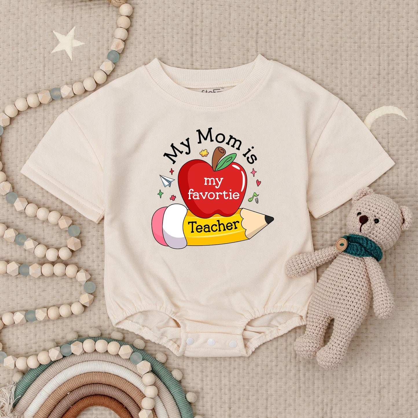 My Mom is My Favorite Teacher Baby Romper Cute First Day Outfit for Daycare Little Scholar Bodysuit Gift for Teacher Mom School Celebration 138char