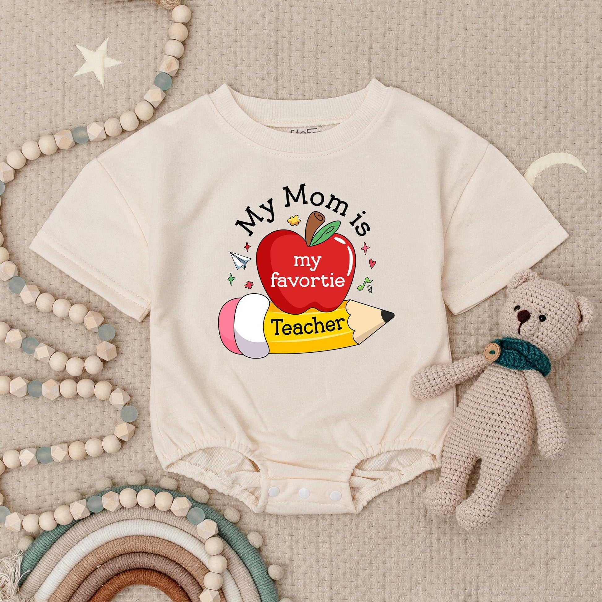 My Mom is My Favorite Teacher Baby Romper Cute First Day Outfit for Daycare Little Scholar Bodysuit Gift for Teacher Mom School Celebration 138char