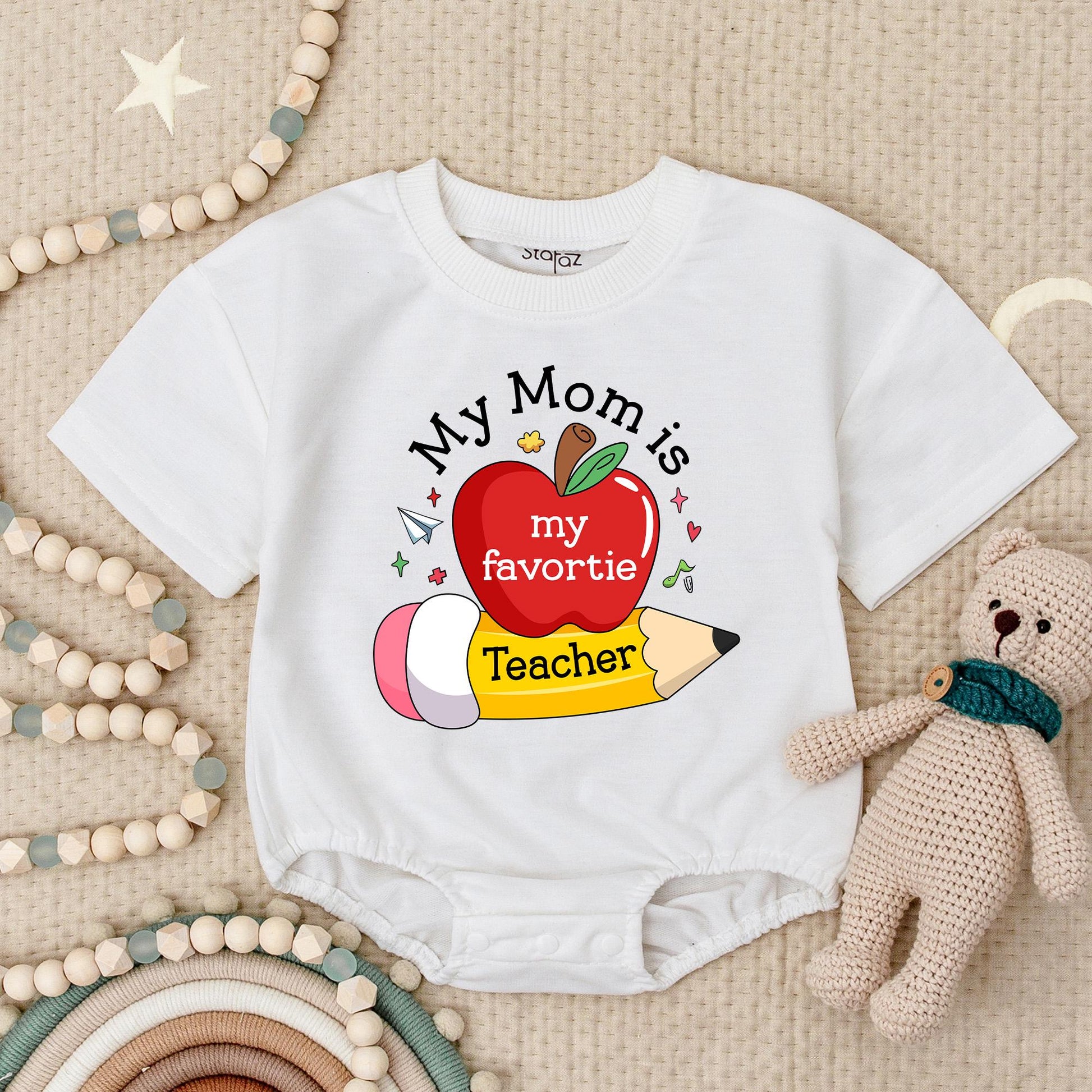 My Mom is My Favorite Teacher Baby Romper Cute First Day Outfit for Daycare Little Scholar Bodysuit Gift for Teacher Mom School Celebration 138char