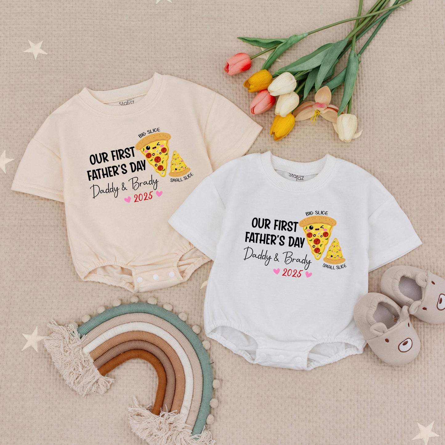 My First Father's Day Pizza Babygrow, Custom Daddy & [Name] Romper, Cute Smiling Slices 2025 Bodysuit, Gift for Pizza Lover Dad, Soft Cotton, Infant Clothes