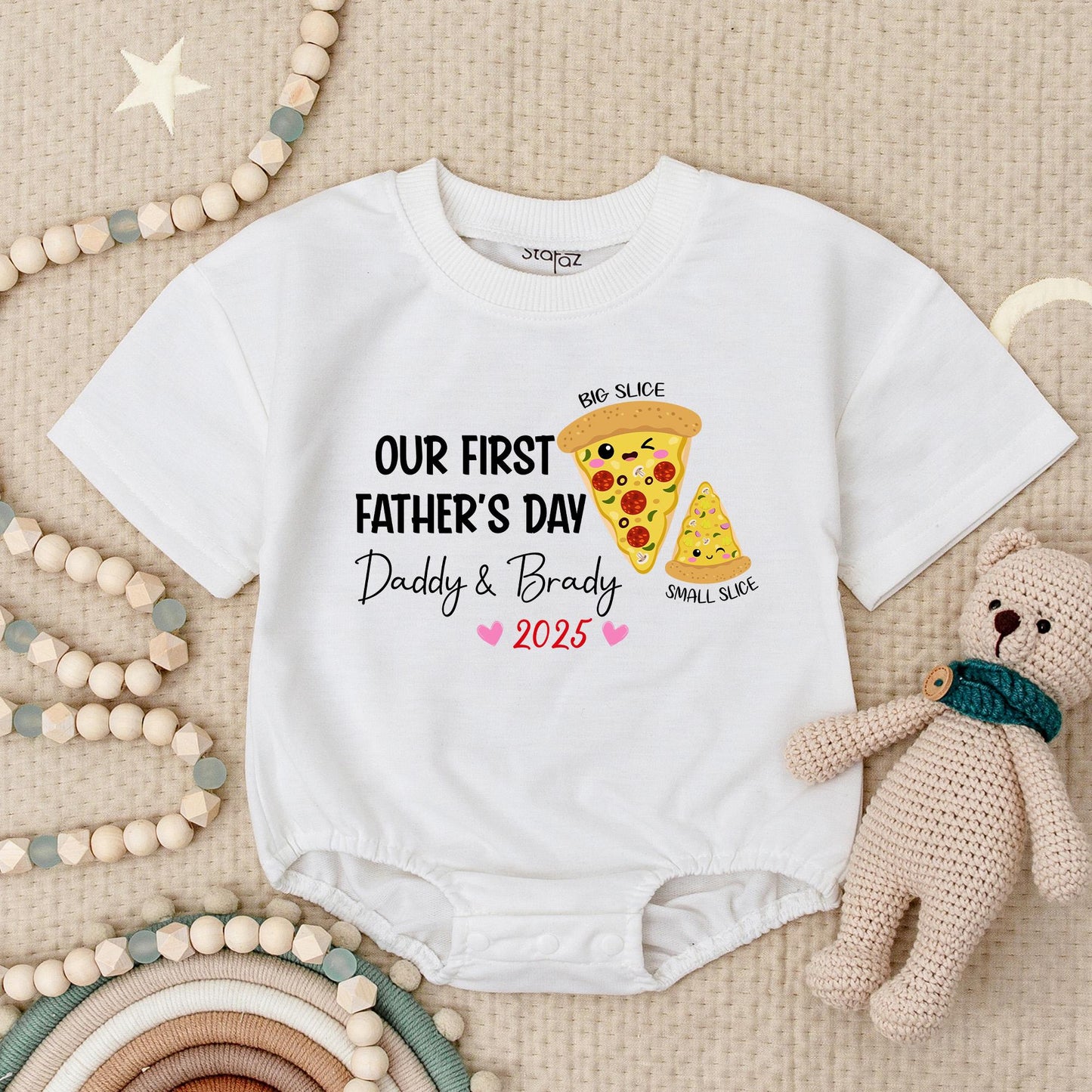 My First Father's Day Pizza Babygrow, Custom Daddy & [Name] Romper, Cute Smiling Slices 2025 Bodysuit, Gift for Pizza Lover Dad, Soft Cotton, Infant Clothes