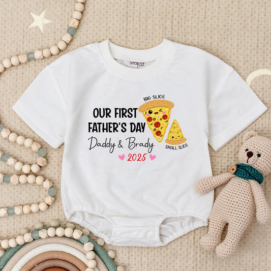 My First Father's Day Pizza Babygrow, Custom Daddy & [Name] Romper, Cute Smiling Slices 2025 Bodysuit, Gift for Pizza Lover Dad, Soft Cotton, Infant Clothes