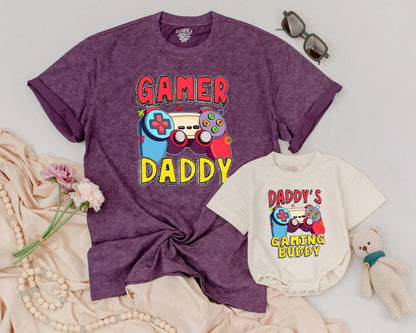 Gamer Daddy & Baby Matching Shirt Father Son Gaming Outfit Daddy’s Gaming Buddy Bubble Romper for New Dad Father’s Day Gift