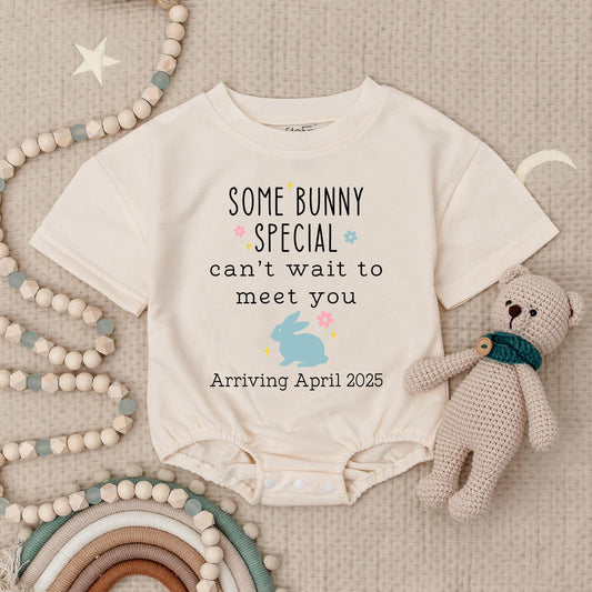 Some Bunny Special April 2025 Arrival Baby Romper, Personalized Easter Announcement Bodysuit, Newborn Outfit, Cute First Easter Baby Gift 136