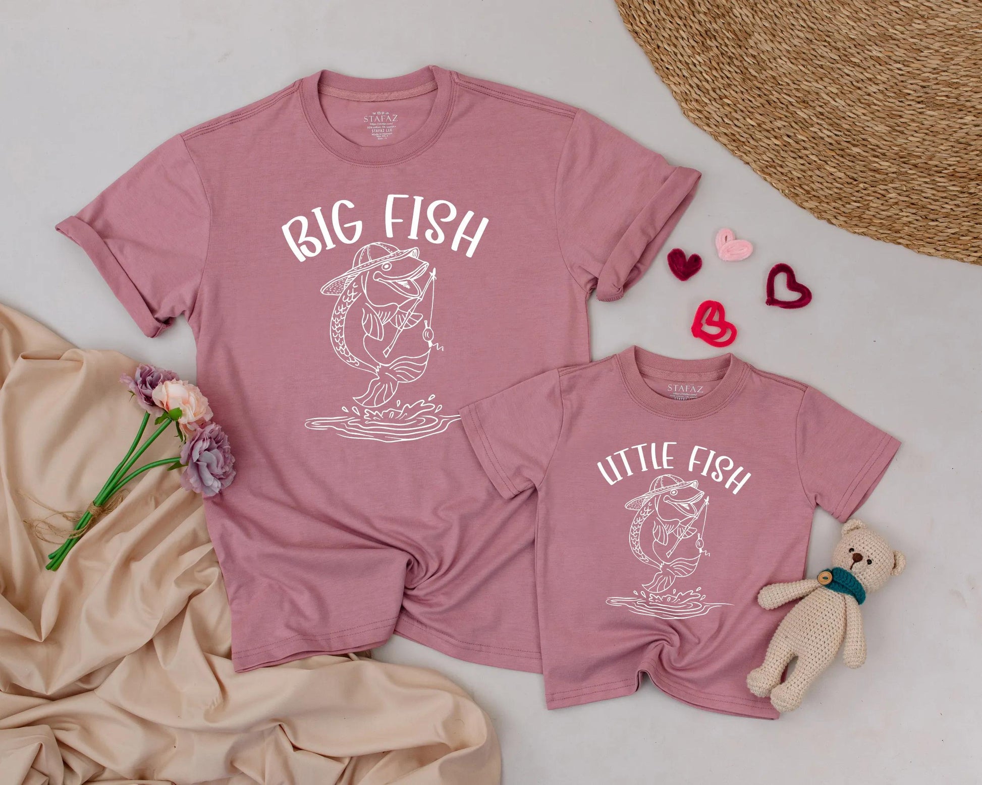 Daddy and Me Big Fish Little Fish Matching Fishing Shirt and Baby Romper Outfit Playful Father Son Line Art Design Father's Day Gift Idea