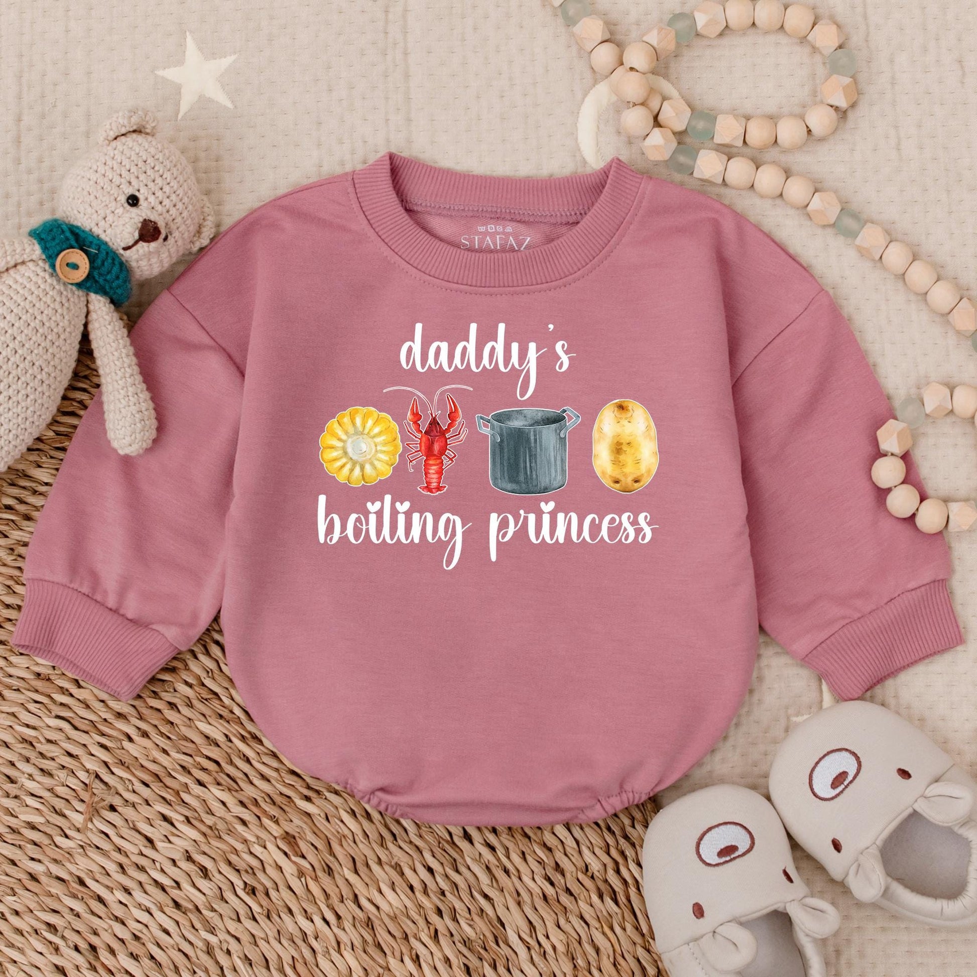 Baby Girl Daddy's Crawfish Boil Princess Bubble Romper First Father's Day Gift Daddy's Little Girl Seafood Outfit Cute Pink