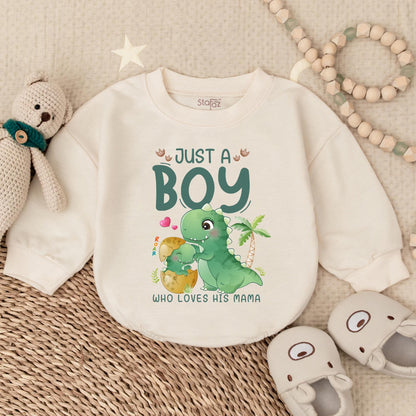 Just a Boy Who Loves His Mama Bubble Romper Dinosaur Baby Boy Outfit First Father's Day Gift Idea Comfortable Soft Clothes
